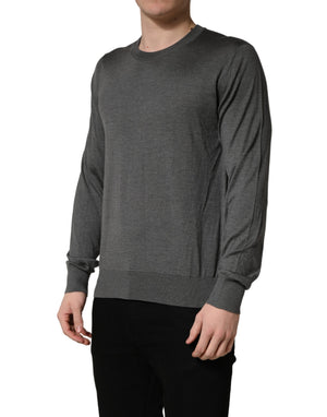 Dolce & Gabbana Grauer Pullover mit Rundhalsausschnitt und langen Ärmeln