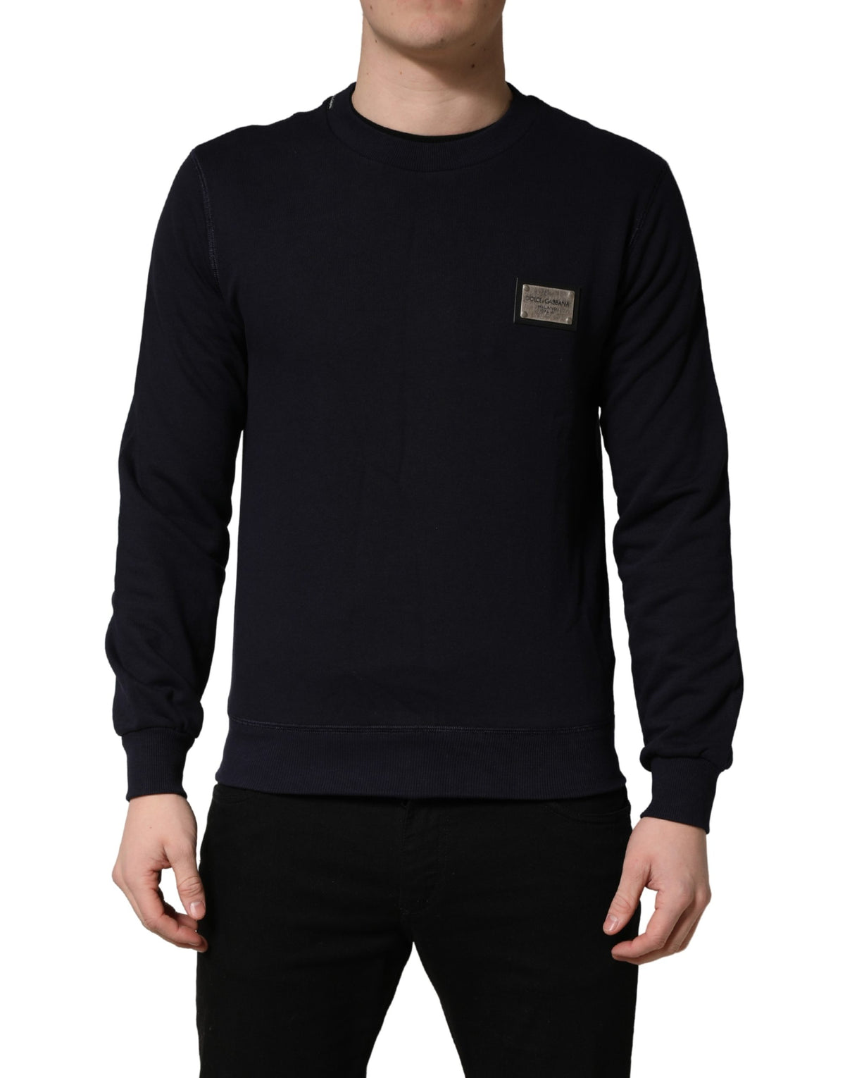 Dolce & Gabbana Schwarzer Baumwollpullover mit Logo-Applikation