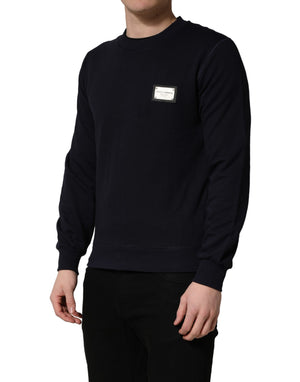Dolce & Gabbana Schwarzer Baumwollpullover mit Logo-Applikation