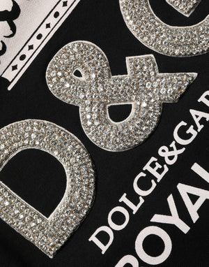 Dolce & Gabbana Schwarzer Sweatshirt-Pullover mit Verzierungen aus Baumwolle