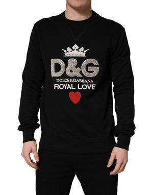 Dolce & Gabbana Schwarzer Sweatshirt-Pullover mit Verzierungen aus Baumwolle
