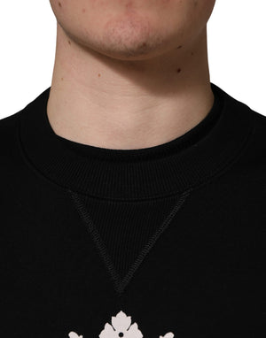 Dolce & Gabbana Schwarzer Sweatshirt-Pullover mit Verzierungen aus Baumwolle