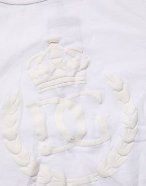 Dolce & Gabbana Weißes Baumwoll-T-Shirt mit geprägter DG-Krone für Männer