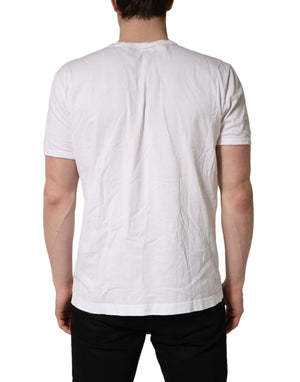 Dolce & Gabbana Weißes Baumwoll-T-Shirt mit geprägter DG-Krone für Männer