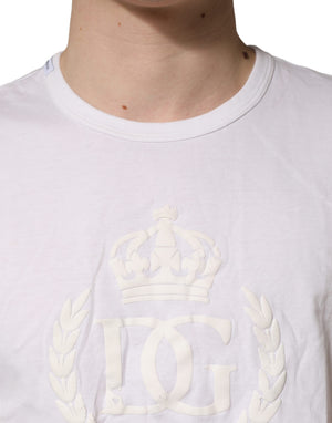 Dolce & Gabbana Weißes Baumwoll-T-Shirt mit geprägter DG-Krone für Männer