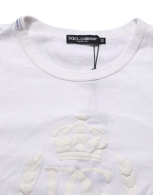 Dolce & Gabbana Weißes Baumwoll-T-Shirt mit geprägter DG-Krone für Männer