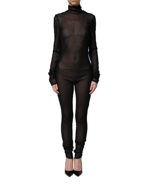 Dolce & Gabbana Jumpsuit-Kleid aus schwarzem, transparentem Nylon mit Rollkragen