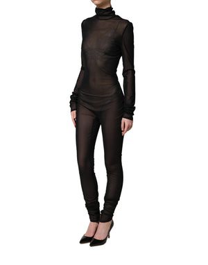 Dolce & Gabbana Jumpsuit-Kleid aus schwarzem, transparentem Nylon mit Rollkragen