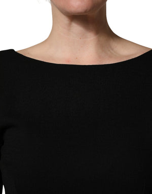 Dolce & Gabbana Schwarzes Midikleid aus Wollkrepp mit langen Ärmeln