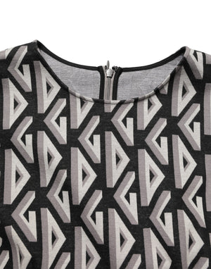 Dolce & Gabbana Schwarzes Kleid aus Baumwolle mit Logo-Print, knielang