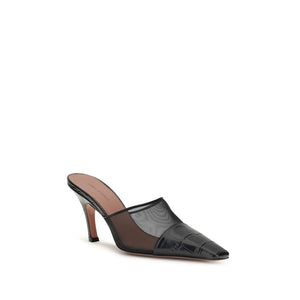 Amina Muaddi Schwarze Bos Taurus Kalbsleder-Mules