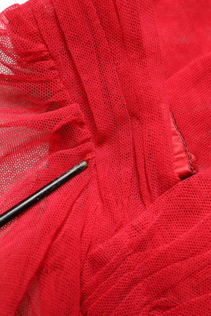 Dolce & Gabbana Rotes Midi-Kleid aus gerafftem Stretch-Tüll aus Baumwolle