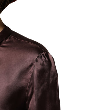 Dolce & Gabbana Violette Satin-Bluse mit langen Ärmeln und Ascot-Kragen