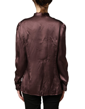 Dolce & Gabbana Violette Satin-Bluse mit langen Ärmeln und Ascot-Kragen