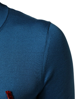 Dolce & Gabbana Blauer Pullover aus Seide mit Pailletten und Rundhalsausschnitt