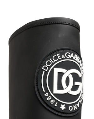 Dolce & Gabbana Schwarze Gummierte Leder High Boots Schuhe