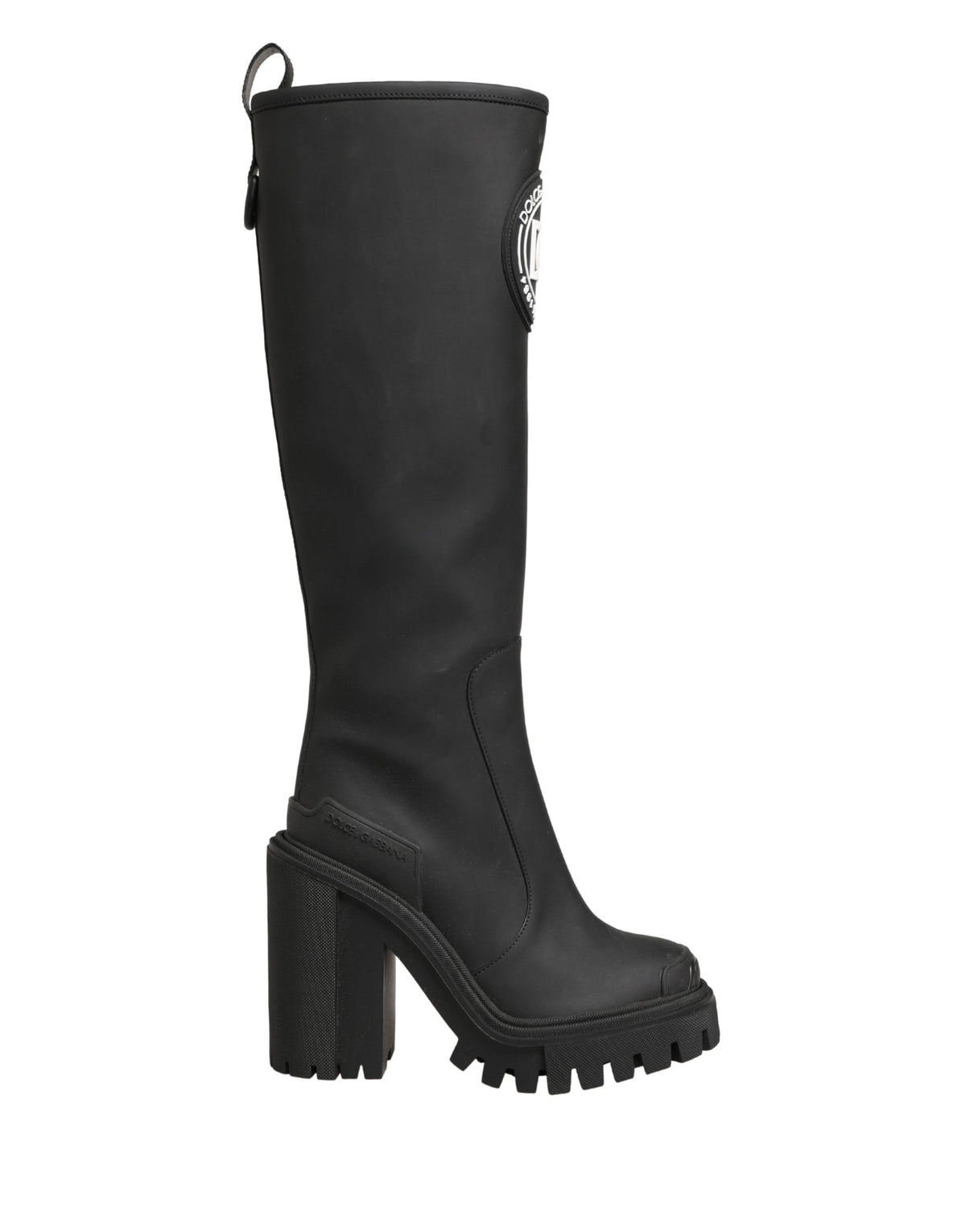 Dolce & Gabbana Schwarze Gummierte Leder High Boots Schuhe