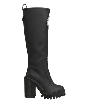 Dolce & Gabbana Schwarze Gummierte Leder High Boots Schuhe