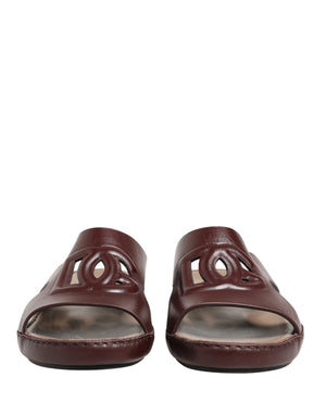 Dolce & Gabbana Maroon Leder Cutout DG Logo Sandalen Schuhe