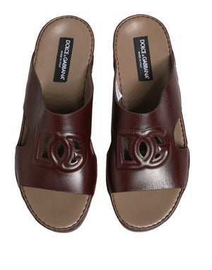 Dolce & Gabbana Maroon Leder Cutout DG Logo Sandalen Schuhe