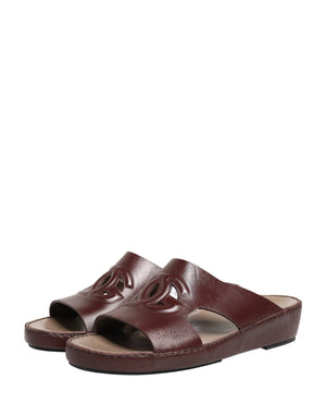 Dolce & Gabbana Maroon Leder Cutout DG Logo Sandalen Schuhe