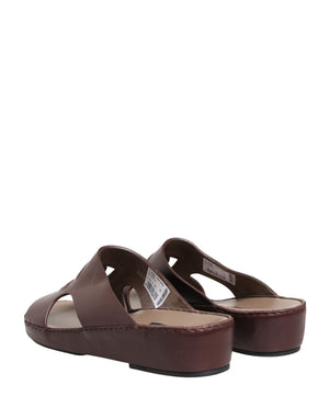 Dolce & Gabbana Maroon Leder Cutout DG Logo Sandalen Schuhe