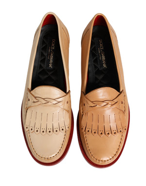 Dolce & Gabbana Beige Tassel Leder Herren Slipper Loafer Schuhe