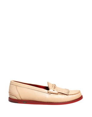 Dolce & Gabbana Beige Tassel Leder Herren Slipper Loafer Schuhe