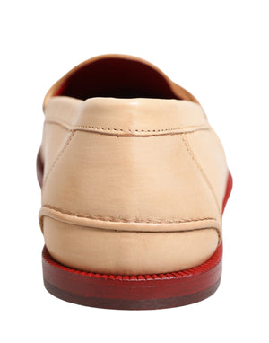 Dolce & Gabbana Beige Tassel Leder Herren Slipper Loafer Schuhe