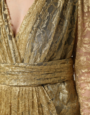 Dolce & Gabbana Gold Sheer Lace Crystal Embellished Dress