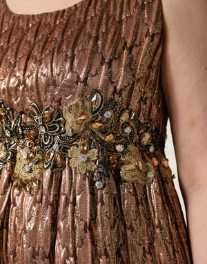 Dolce & Gabbana Braunes Metallic-Abendkleid mit Kristallen
