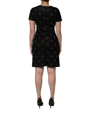 Dolce & Gabbana Schwarzes Etuikleid mit kurzen Ärmeln und DG-Krone