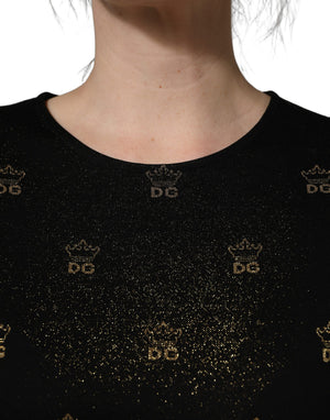 Dolce & Gabbana Schwarzes Etuikleid mit kurzen Ärmeln und DG-Krone