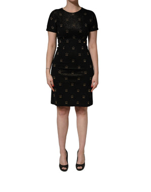 Dolce & Gabbana Schwarzes Etuikleid mit kurzen Ärmeln und DG-Krone