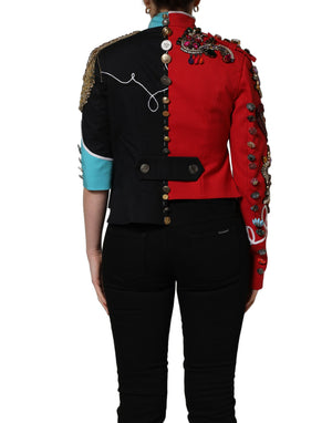 Dolce & Gabbana Mehrfarbige asymmetrische verzierte Juwelen-Cropped-Jacke
