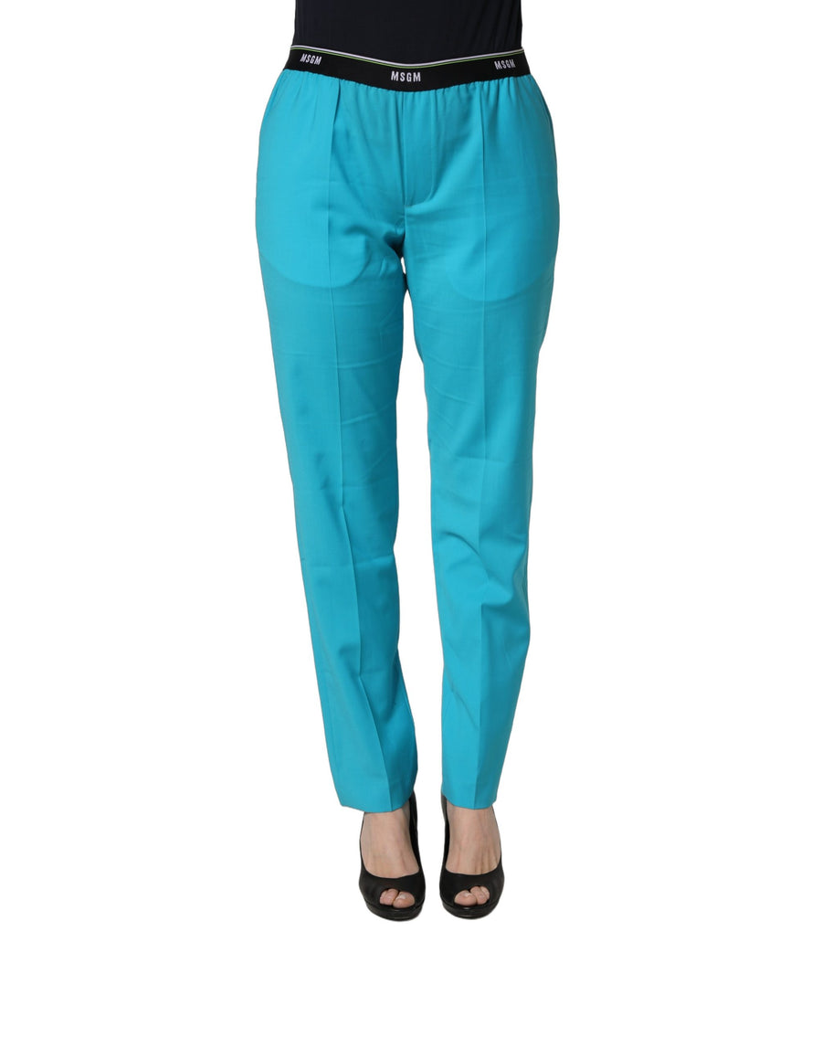 MSGM Blaue Wollhose mit mittlerer Taille und schmal zulaufendem Bein für Damen