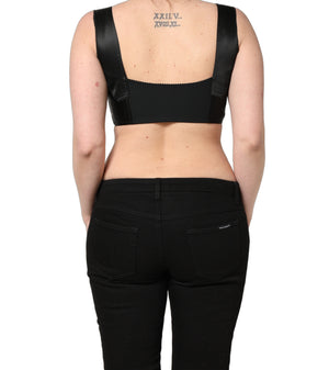 Dolce & Gabbana Schwarzes Korsett-Top aus Satin und Nylon, ärmellos und cropped