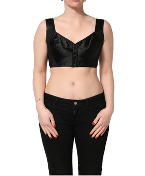 Dolce & Gabbana Schwarzes Korsett-Top aus Satin und Nylon, ärmellos und cropped