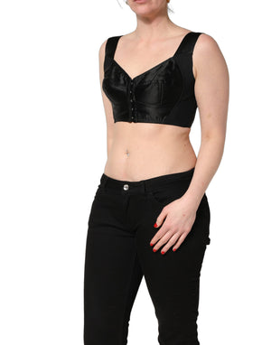Dolce & Gabbana Schwarzes Korsett-Top aus Satin und Nylon, ärmellos und cropped