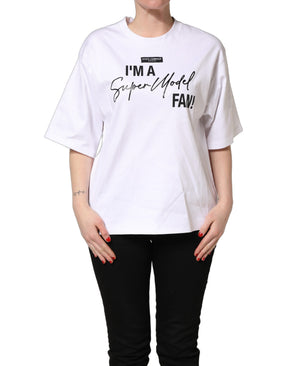 Dolce & Gabbana Weißes Jersey-T-Shirt mit „I'm A Super Model Fan“-Print