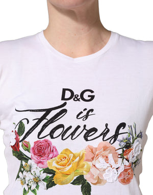 Dolce & Gabbana Weißes T-Shirt mit Blumenprint und kurzen Ärmeln