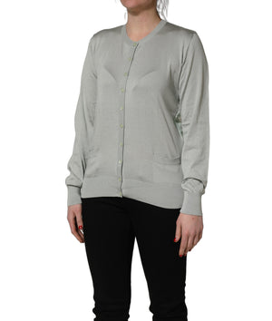 Dolce & Gabbana Grüner Cardigan-Pullover mit durchgehender Knopfleiste und langen Ärmeln