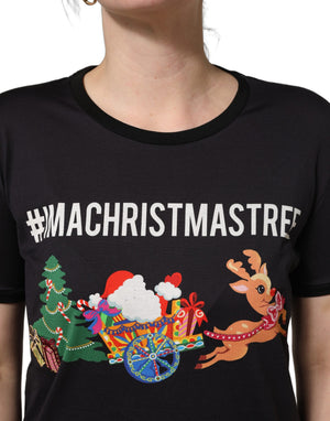 Dolce & Gabbana Schwarzes Baumwoll-T-Shirt mit #IAMACHRISTMASTREE Print