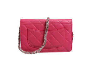 Chanel Pink gesteppte Lammleder-Kette Geldbörse WOC Silber