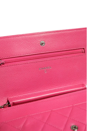 Chanel Pink gesteppte Lammleder-Kette Geldbörse WOC Silber