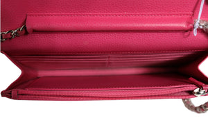 Chanel Pink gesteppte Lammleder-Kette Geldbörse WOC Silber