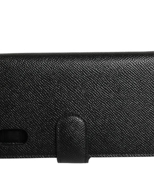 Dolce & Gabbana Flip Cover aus schwarzem Kalbsleder für iPhone X - XS