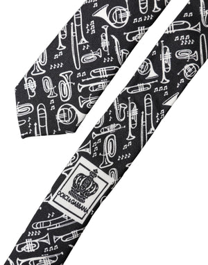 Dolce & Gabbana Schwarze Trompeten-Print Seiden-Krawatte für Herren, verstellbar