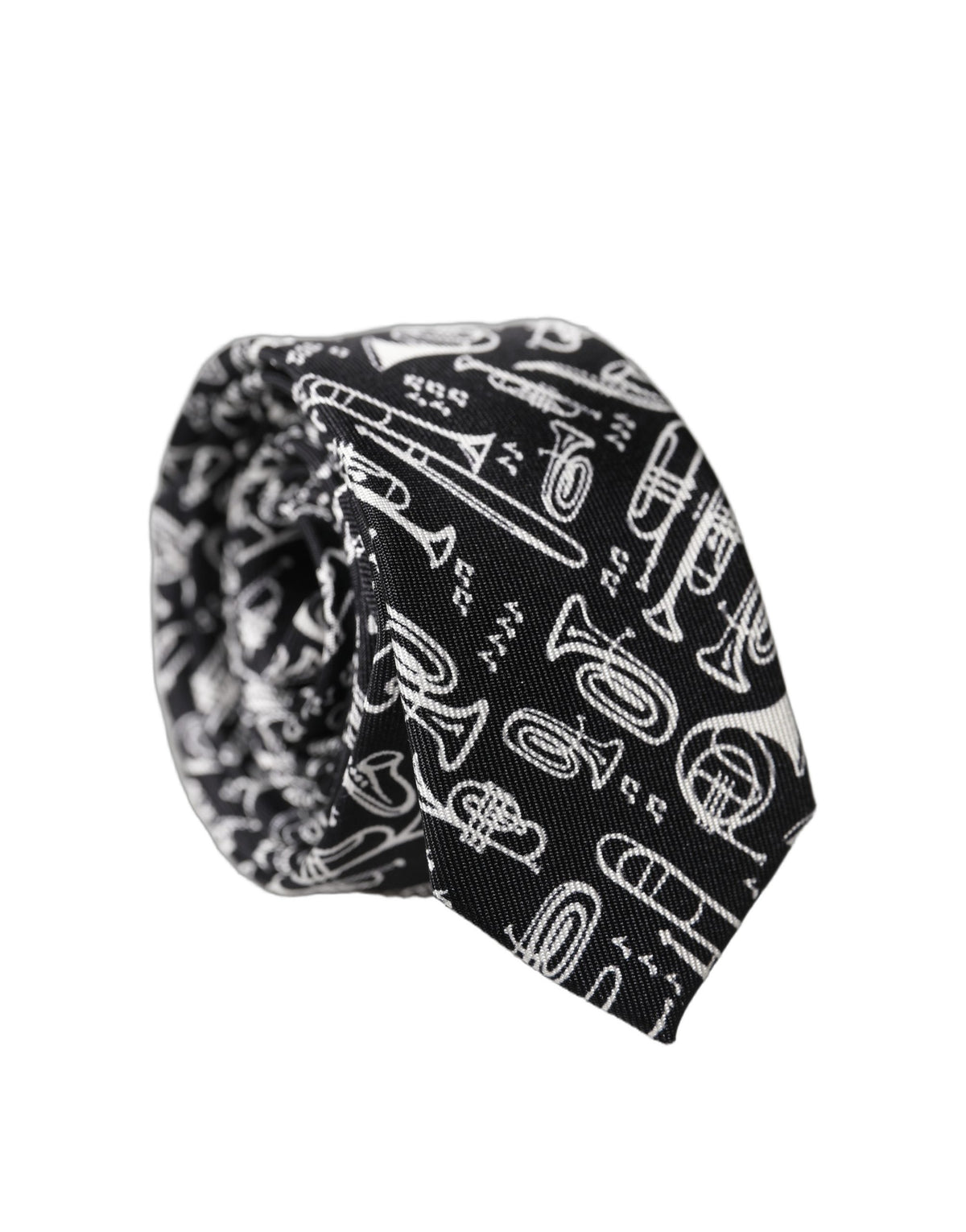 Dolce & Gabbana Schwarze Trompeten-Print Seiden-Krawatte für Herren, verstellbar