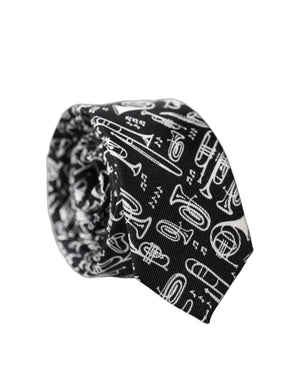Dolce & Gabbana Schwarze Trompeten-Print Seiden-Krawatte für Herren, verstellbar